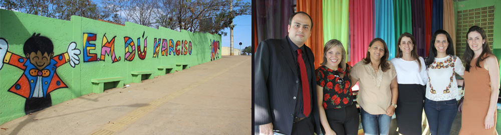 Escola Municipal Du Narciso, local de "desembarque" da equipe do TCEMG: João Cerqueira, Naila Mourthé, Renata Péret, Érica Apgaua e Cristina Melo, que foi recebida pela diretora Mary Rodrigues (terceira da esq. para dir.)